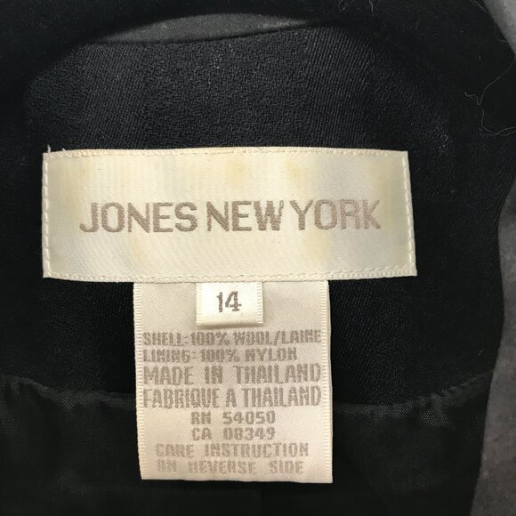 vintage Jones New York wool navy 2 piece skirt suit set size 14 - Picture 3 of 8